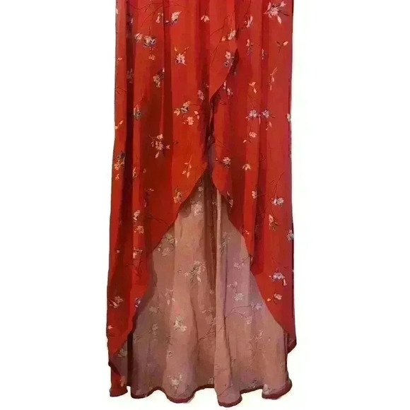 Sky & Sparrow Dress Womens Size M Red Floral High Low Hem Ruffle Button Boho - Picture 5 of 9